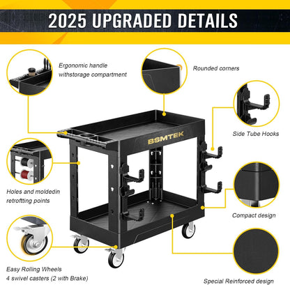 4 Tier Rolling Tool Cart on Wheels with Professional Tool Cart with Locking Drawer-Metal, 400LBS Load Capacity Heavy Duty Storage with Pegboard for Repair Shop, Garage, Warehouse, Workshop