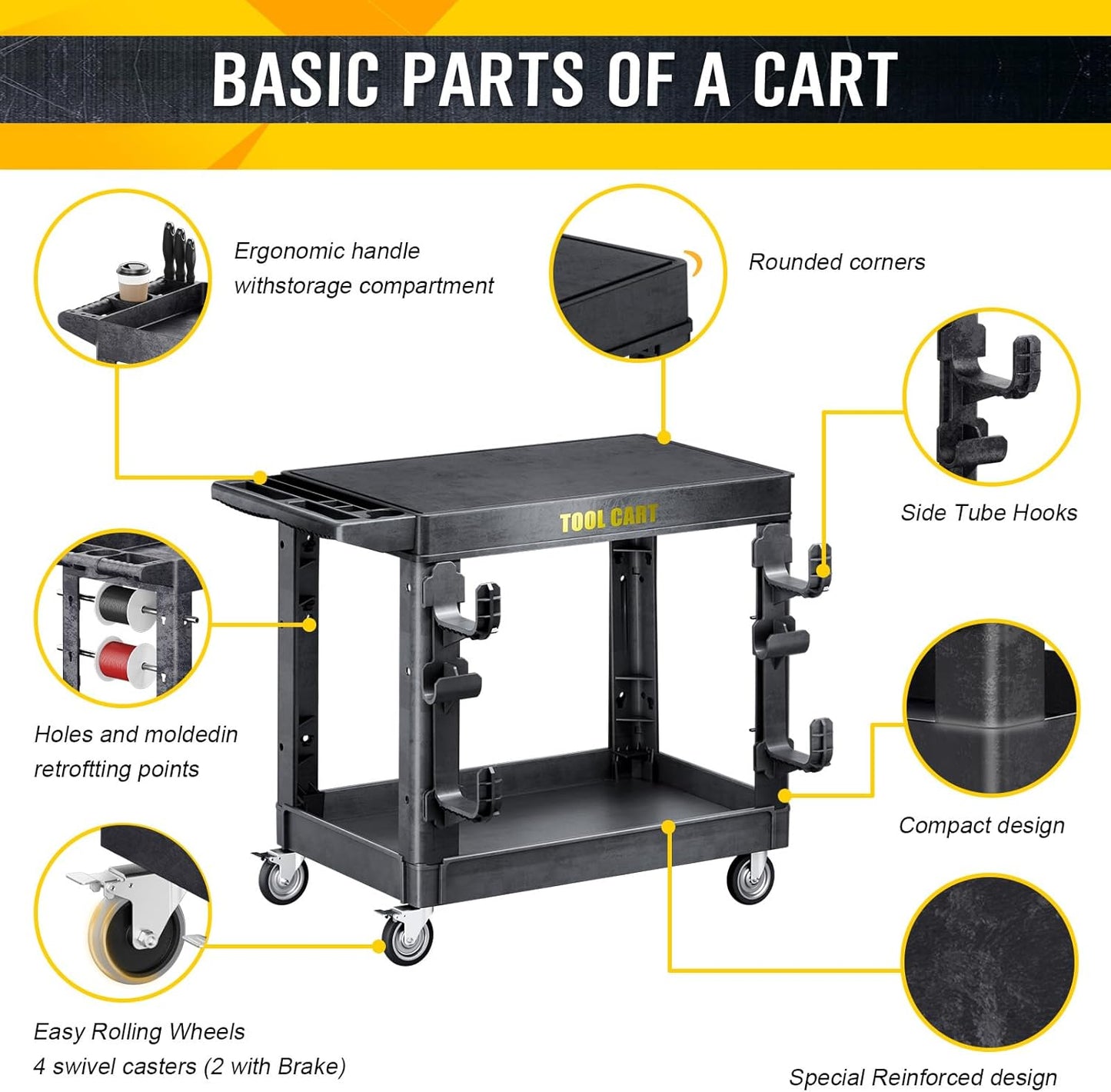 4 Tier Rolling Tool Cart on Wheels with Professional Tool Cart with Locking Drawer-Metal, 400LBS Load Capacity Heavy Duty Storage with Pegboard for Repair Shop, Garage, Warehouse, Workshop