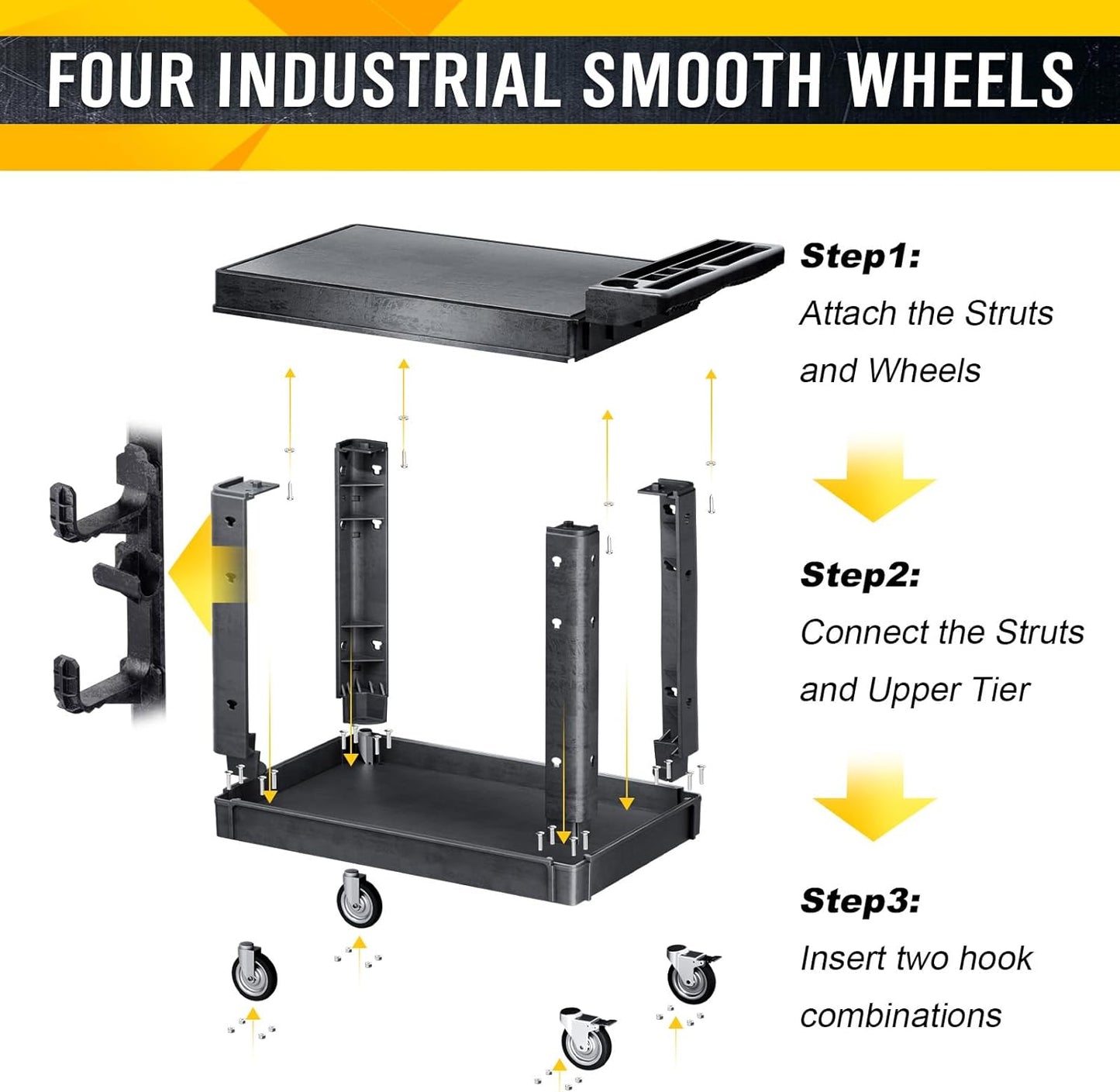 4 Tier Rolling Tool Cart on Wheels with Professional Tool Cart with Locking Drawer-Metal, 400LBS Load Capacity Heavy Duty Storage with Pegboard for Repair Shop, Garage, Warehouse, Workshop