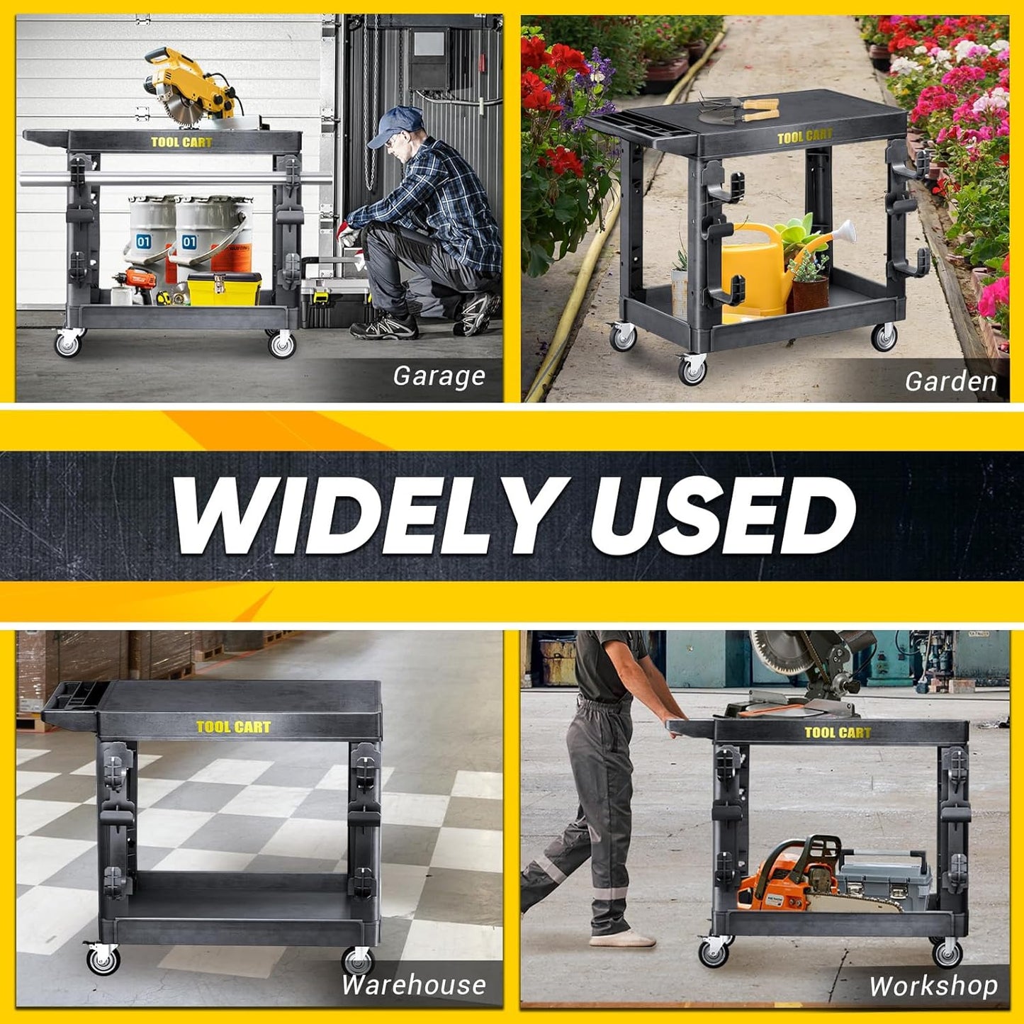 4 Tier Rolling Tool Cart on Wheels with Professional Tool Cart with Locking Drawer-Metal, 400LBS Load Capacity Heavy Duty Storage with Pegboard for Repair Shop, Garage, Warehouse, Workshop