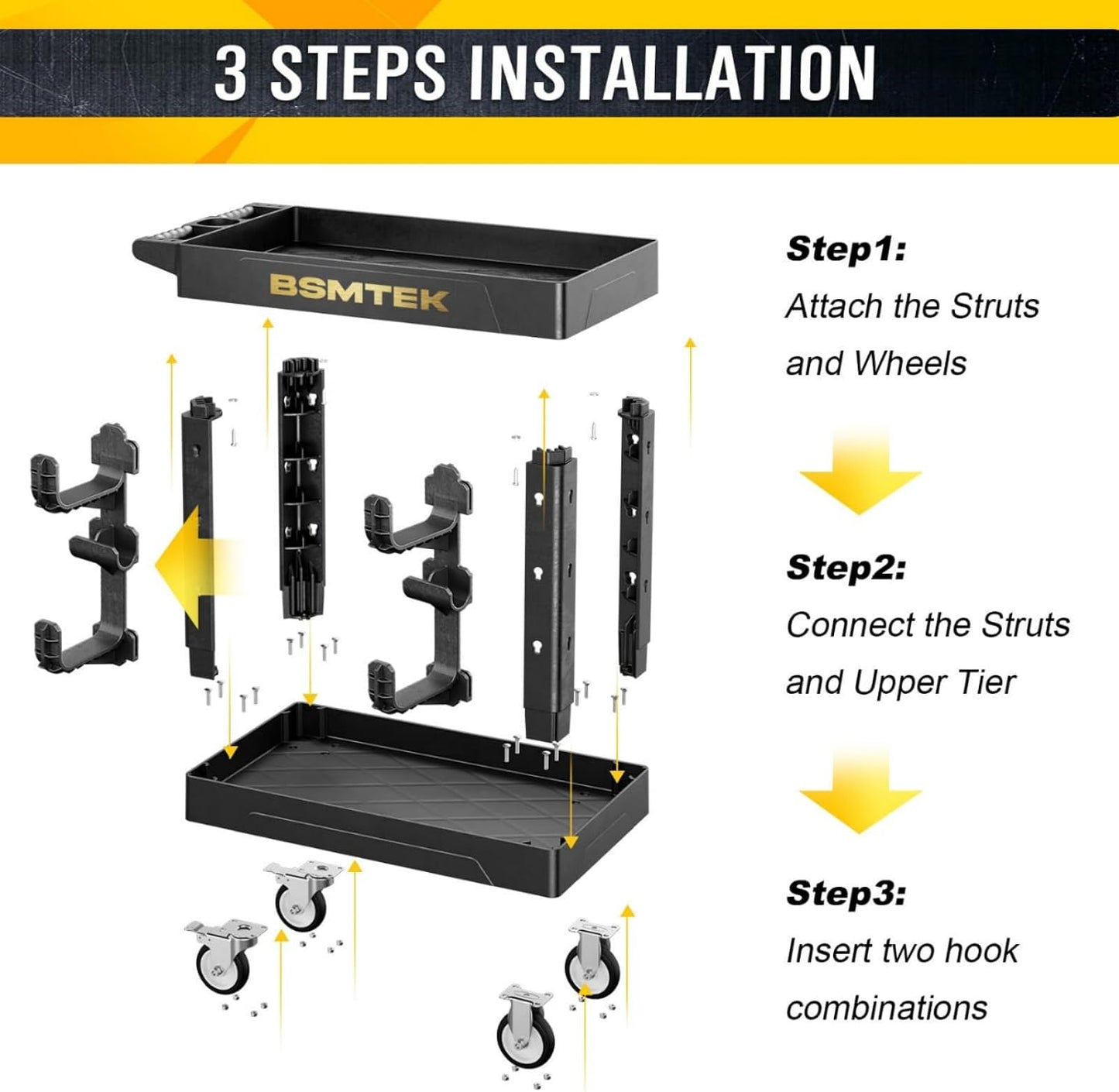 4 Tier Rolling Tool Cart on Wheels with Professional Tool Cart with Locking Drawer-Metal, 400LBS Load Capacity Heavy Duty Storage with Pegboard for Repair Shop, Garage, Warehouse, Workshop