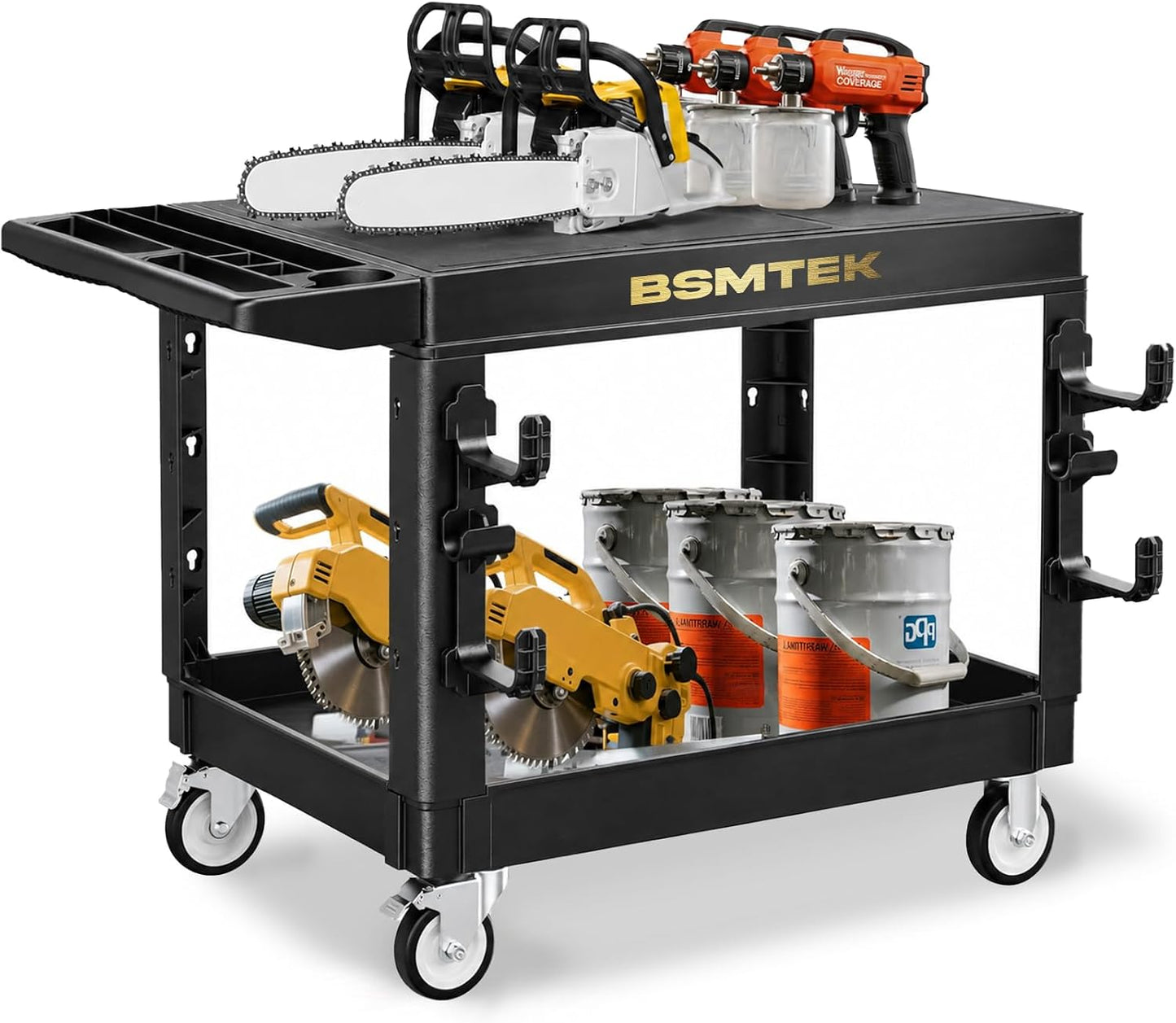 4 Tier Rolling Tool Cart on Wheels with Professional Tool Cart with Locking Drawer-Metal, 400LBS Load Capacity Heavy Duty Storage with Pegboard for Repair Shop, Garage, Warehouse, Workshop