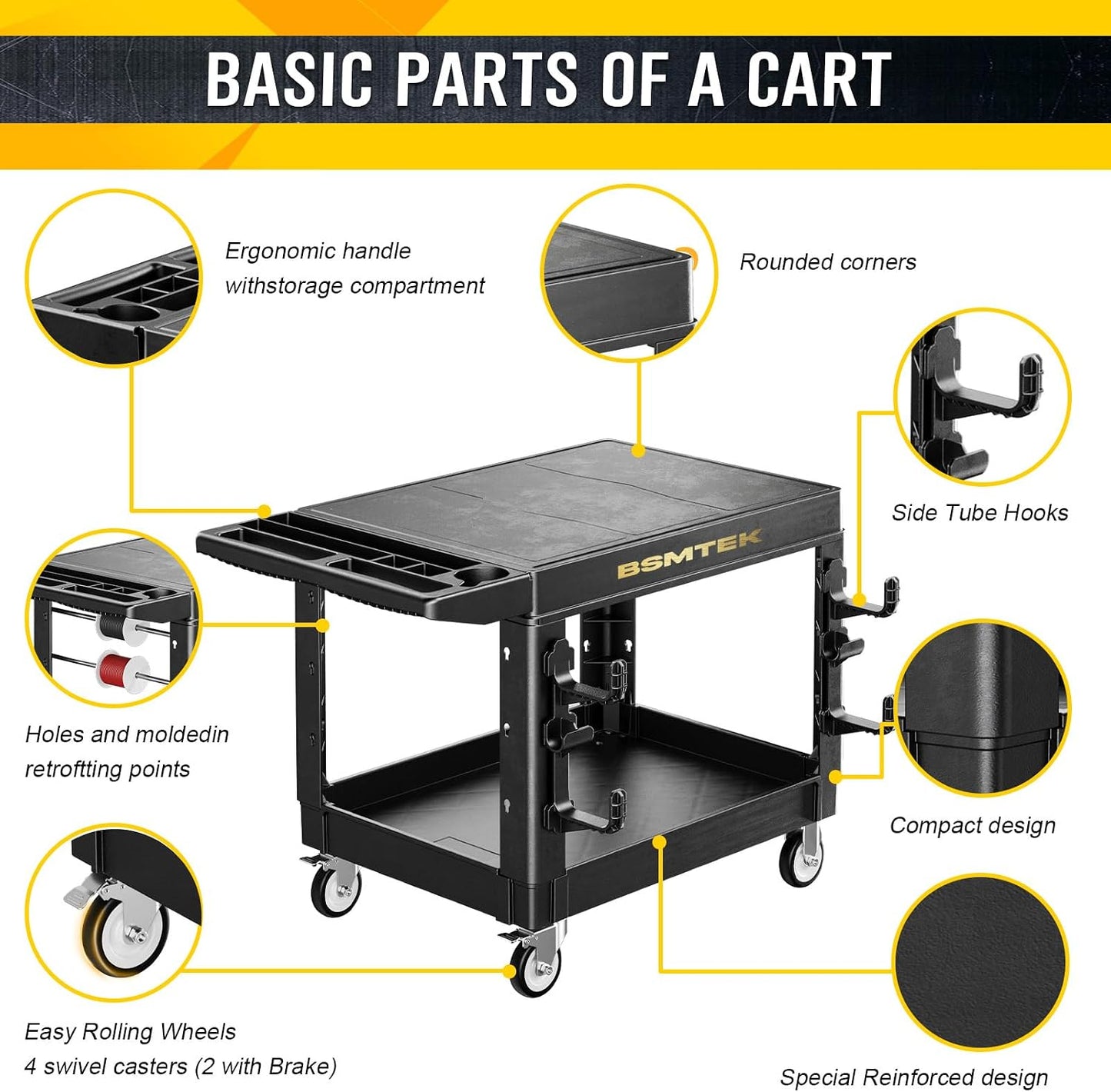 4 Tier Rolling Tool Cart on Wheels with Professional Tool Cart with Locking Drawer-Metal, 400LBS Load Capacity Heavy Duty Storage with Pegboard for Repair Shop, Garage, Warehouse, Workshop