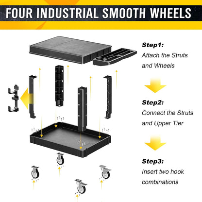 4 Tier Rolling Tool Cart on Wheels with Professional Tool Cart with Locking Drawer-Metal, 400LBS Load Capacity Heavy Duty Storage with Pegboard for Repair Shop, Garage, Warehouse, Workshop