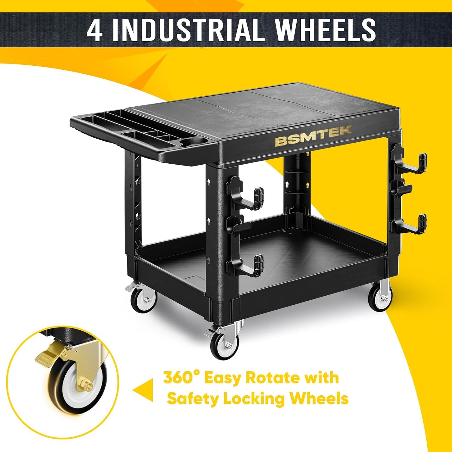 4 Tier Rolling Tool Cart on Wheels with Professional Tool Cart with Locking Drawer-Metal, 400LBS Load Capacity Heavy Duty Storage with Pegboard for Repair Shop, Garage, Warehouse, Workshop