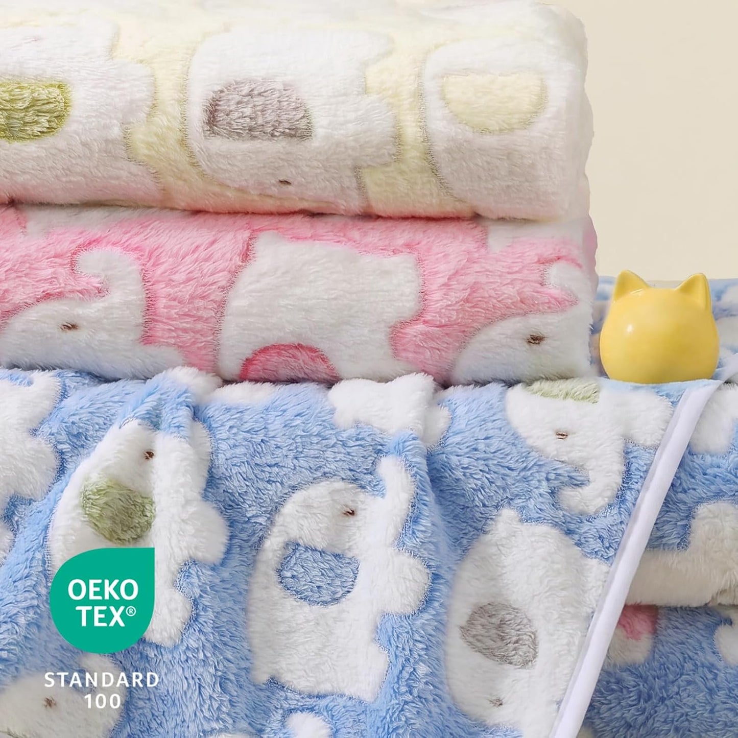 1 Pack 3 Blankets Super Soft Fluffy Premium Cute Elephant Pattern Pet Blanket Flannel Throw for Dog Puppy Cat Blue/Pink/Yellow Small(23x16 inch)