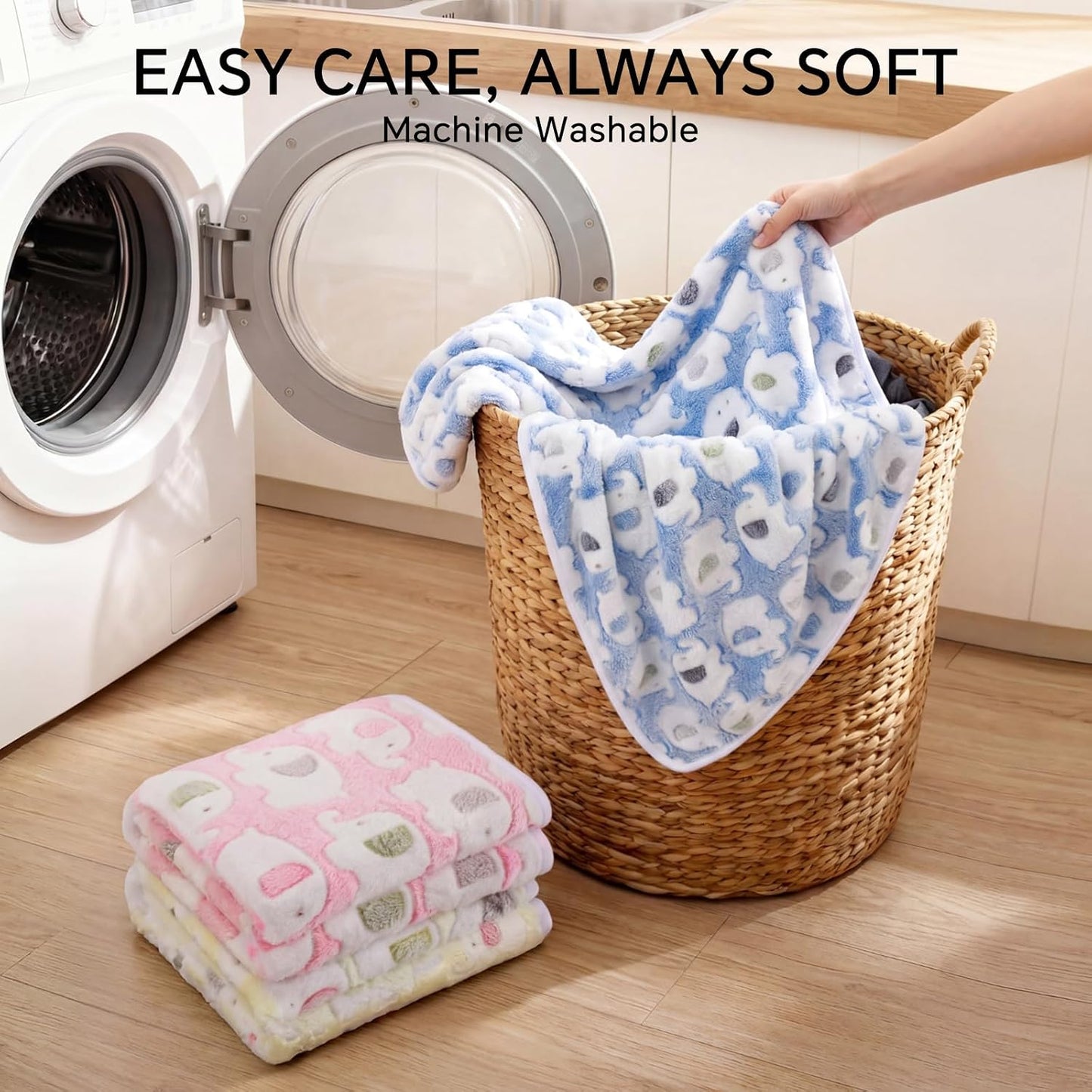 1 Pack 3 Blankets Super Soft Fluffy Premium Cute Elephant Pattern Pet Blanket Flannel Throw for Dog Puppy Cat Blue/Pink/Yellow Small(23x16 inch)