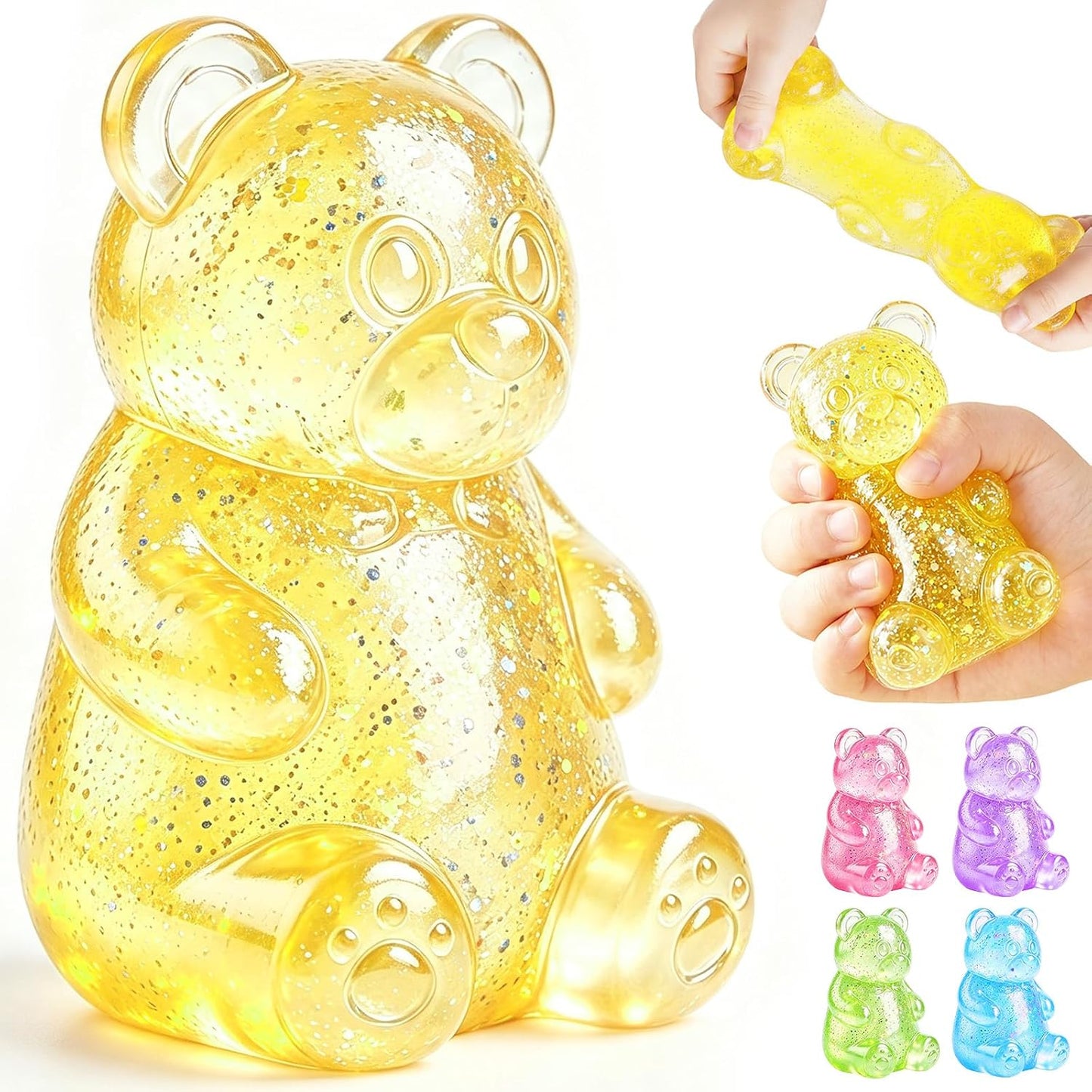 Bear Sugar Squishy Ball, Slow Rising High Density Stress Balls, Soft Sensory Toys Anxiety Relief Focus Toy for Kids Adults, Squeeze Balls Party for Favors Birthday Gifts (A-Yellow)