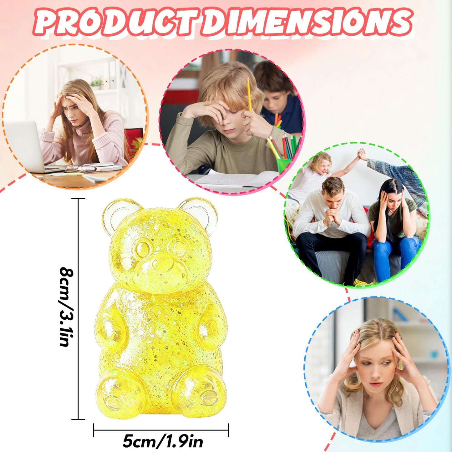 Bear Sugar Squishy Ball, Slow Rising High Density Stress Balls, Soft Sensory Toys Anxiety Relief Focus Toy for Kids Adults, Squeeze Balls Party for Favors Birthday Gifts (A-Yellow)