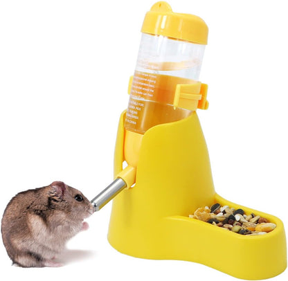 3 in 1 Hamster Water Bottle with Food Bowl Hideout Base 80ML, Yellow | Water dispenser, food container, hideout, stable base, easy to refill, for glass tank/cage, dwarf hamster/mouse/gerbil, 2.7oz