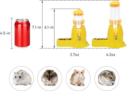 3 in 1 Hamster Water Bottle with Food Bowl Hideout Base 80ML, Yellow | Water dispenser, food container, hideout, stable base, easy to refill, for glass tank/cage, dwarf hamster/mouse/gerbil, 2.7oz
