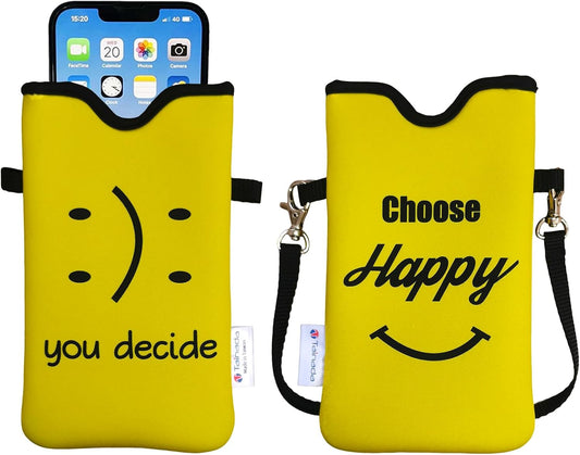 Neoprene Phone Pouch w/Crossbody, Neck Lanyard (You Decide Yellow) | For Men/Women. Compatible with iPhone 17/16 Pro Max, Air, 16e, 16/15 Plus; Samsung S26/S25, A57/56; Moto Razr Ultra, G Stylus