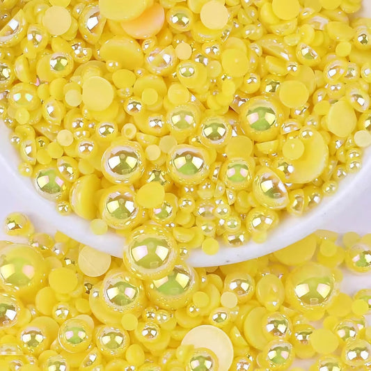 2000PCS AB Color Imitation Half Round Pearls Bead Loose Beads Gems, Mixed Sizes 2/3/4/5/6/8/10mm Flatback Pearls for Crafts Jewelry Nail Art Decoration Shoes Clothes Scrapbook(Lemon Yellow AB)
