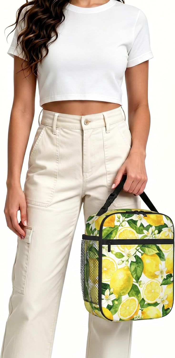 Yellow Lemon Lunch Bag for Women - Leak-Proof Cooler Lunch Containers for Sports, Travel, Hiking, Office