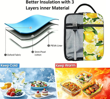 Yellow Lemon Lunch Bag for Women - Leak-Proof Cooler Lunch Containers for Sports, Travel, Hiking, Office