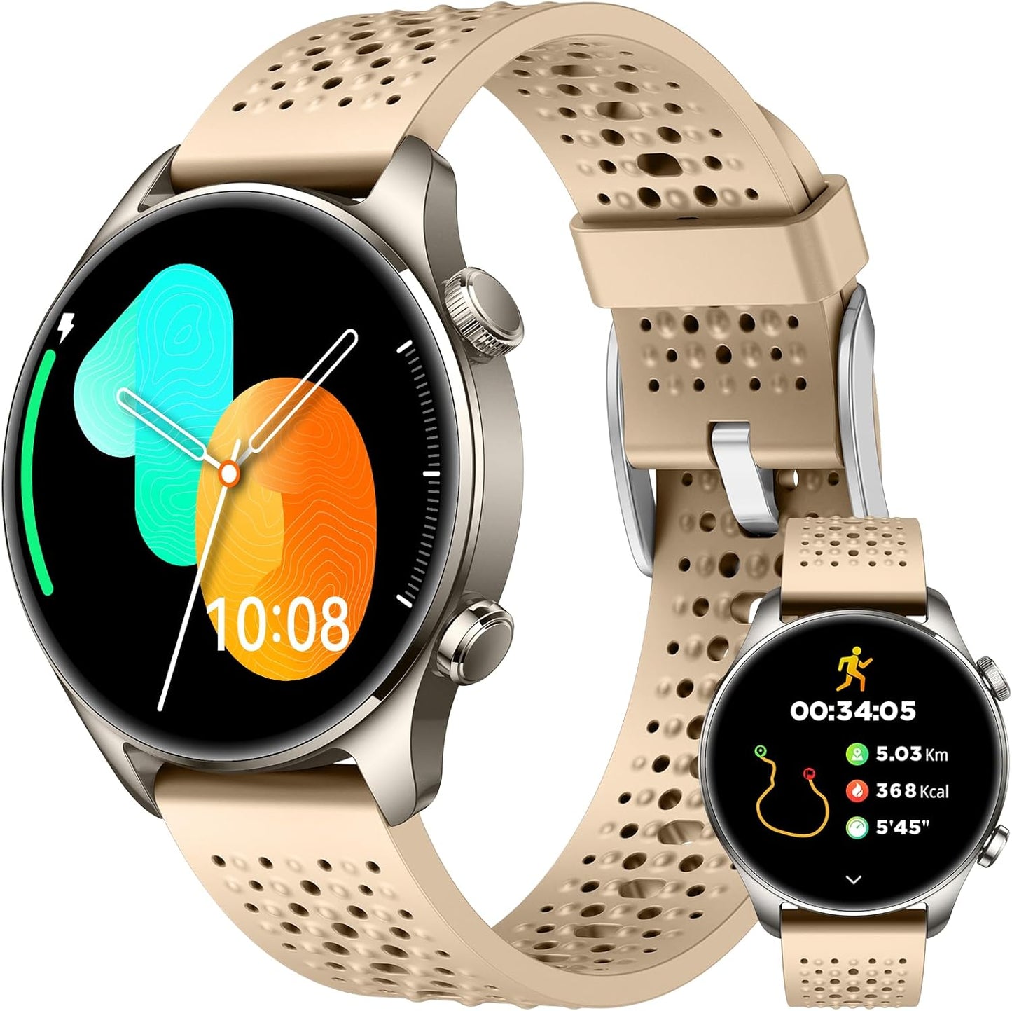Smartwatch with GPS for Android iPhone 30m Waterproof Outdoor Watch | Fitness Watch for Women Men Bluetooth Call, 1.43" AMOLED Round Display, Heart Rate/Sleep/SpO2 Monitor, 100+ Sport Modes