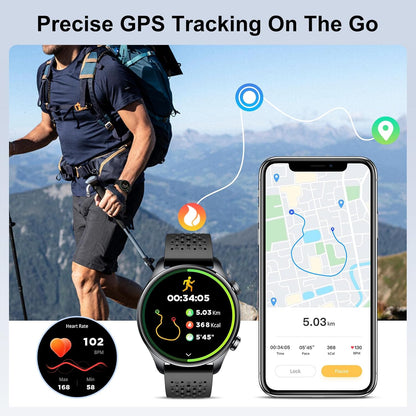 Smartwatch with GPS for Android iPhone 30m Waterproof Outdoor Watch | Fitness Watch for Women Men Bluetooth Call, 1.43" AMOLED Round Display, Heart Rate/Sleep/SpO2 Monitor, 100+ Sport Modes