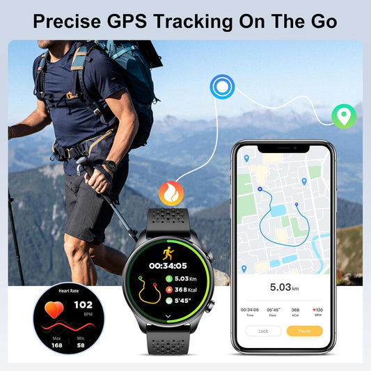 Smartwatch with GPS for Android iPhone 30m Waterproof Outdoor Watch | Fitness Watch for Women Men Bluetooth Call, 1.43" AMOLED Round Display, Heart Rate/Sleep/SpO2 Monitor, 100+ Sport Modes
