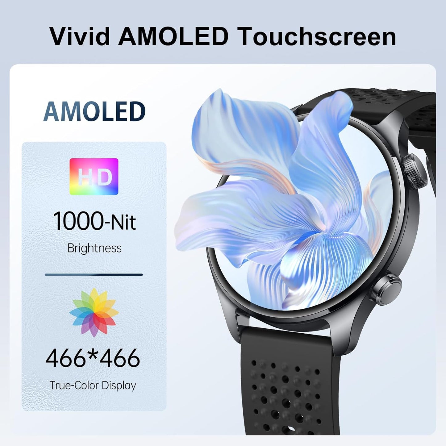 Smartwatch with GPS for Android iPhone 30m Waterproof Outdoor Watch | Fitness Watch for Women Men Bluetooth Call, 1.43" AMOLED Round Display, Heart Rate/Sleep/SpO2 Monitor, 100+ Sport Modes