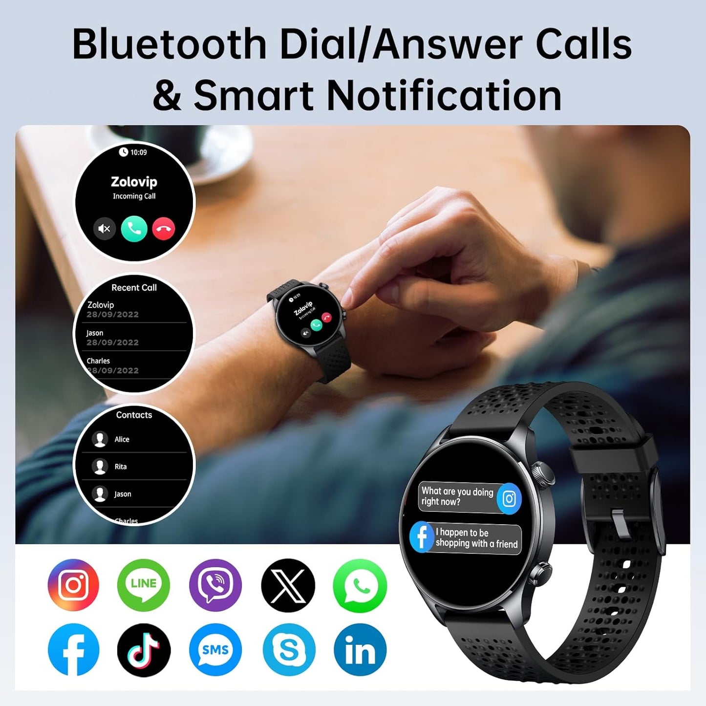 Smartwatch with GPS for Android iPhone 30m Waterproof Outdoor Watch | Fitness Watch for Women Men Bluetooth Call, 1.43" AMOLED Round Display, Heart Rate/Sleep/SpO2 Monitor, 100+ Sport Modes
