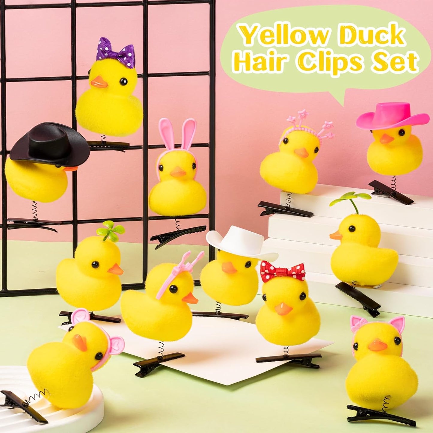 12 Pcs Duck Hair Clips, Cute Festival Rave Sprouts, Yellow Duck Hairpin Accessorie for School Home Party Props