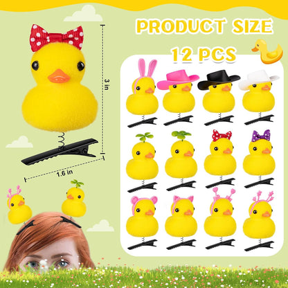 12 Pcs Duck Hair Clips, Cute Festival Rave Sprouts, Yellow Duck Hairpin Accessorie for School Home Party Props