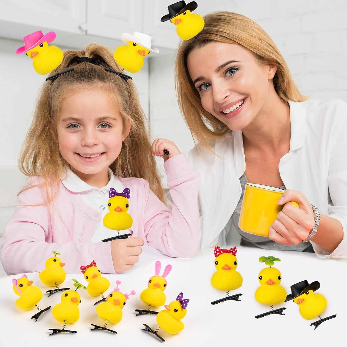 12 Pcs Duck Hair Clips, Cute Festival Rave Sprouts, Yellow Duck Hairpin Accessorie for School Home Party Props