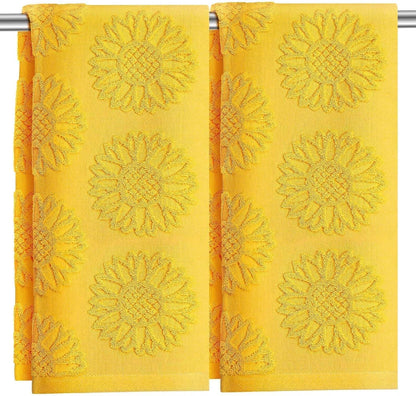 2 Pcs Sunflower Hand Towels 3D Yellow Sunflower Bathroom Decoration 100% Cotton Jacquard Weave Soft Absorbent Dish Decorative Bath Towels Set for Bathroom Kitchen Holiday Spring Summer Gifts 13 x 29in