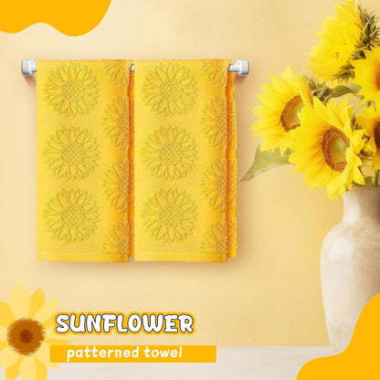 2 Pcs Sunflower Hand Towels 3D Yellow Sunflower Bathroom Decoration 100% Cotton Jacquard Weave Soft Absorbent Dish Decorative Bath Towels Set for Bathroom Kitchen Holiday Spring Summer Gifts 13 x 29in