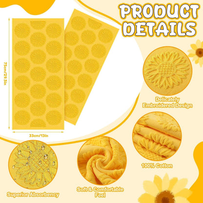 2 Pcs Sunflower Hand Towels 3D Yellow Sunflower Bathroom Decoration 100% Cotton Jacquard Weave Soft Absorbent Dish Decorative Bath Towels Set for Bathroom Kitchen Holiday Spring Summer Gifts 13 x 29in