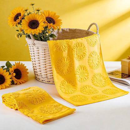 2 Pcs Sunflower Hand Towels 3D Yellow Sunflower Bathroom Decoration 100% Cotton Jacquard Weave Soft Absorbent Dish Decorative Bath Towels Set for Bathroom Kitchen Holiday Spring Summer Gifts 13 x 29in