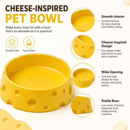 Feeder Cat Dog Bowl Cheese Shape Yellow | For Puppies and Small Breeds Feeding, Kittens