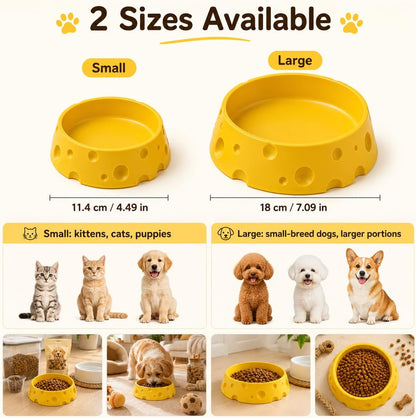 Feeder Cat Dog Bowl Cheese Shape Yellow | For Puppies and Small Breeds Feeding, Kittens