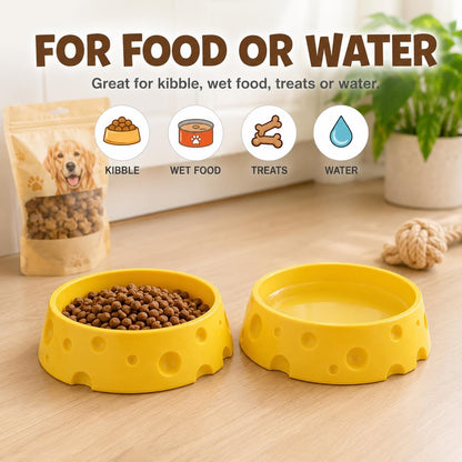 Feeder Cat Dog Bowl Cheese Shape Yellow | For Puppies and Small Breeds Feeding, Kittens