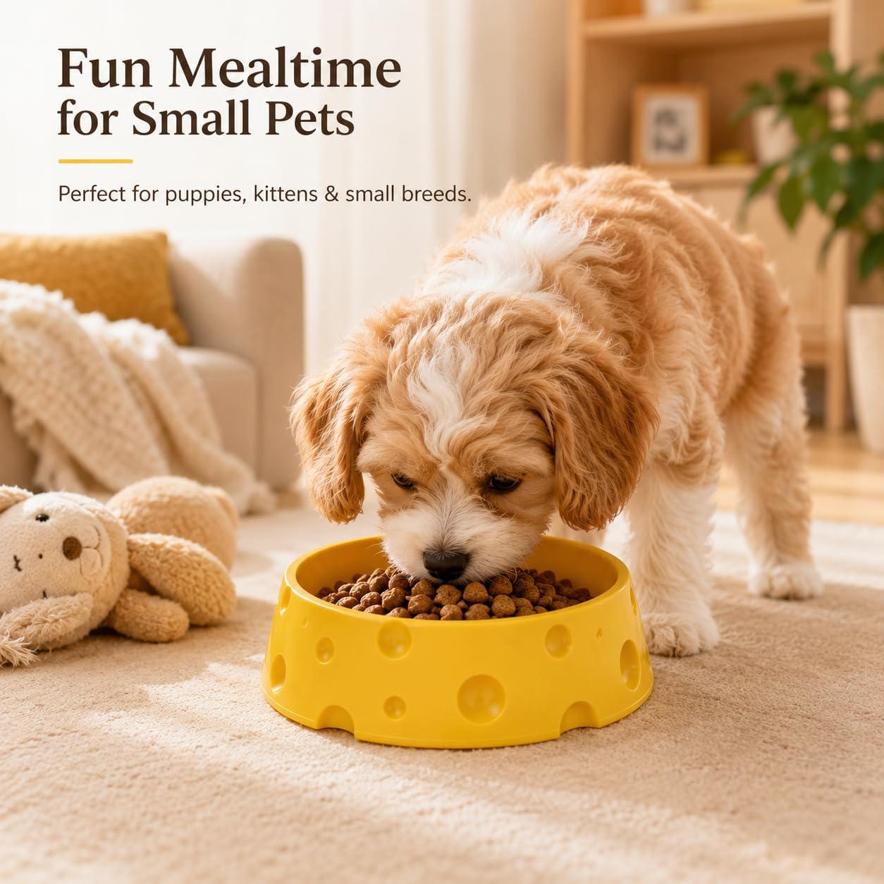 Feeder Cat Dog Bowl Cheese Shape Yellow | For Puppies and Small Breeds Feeding, Kittens
