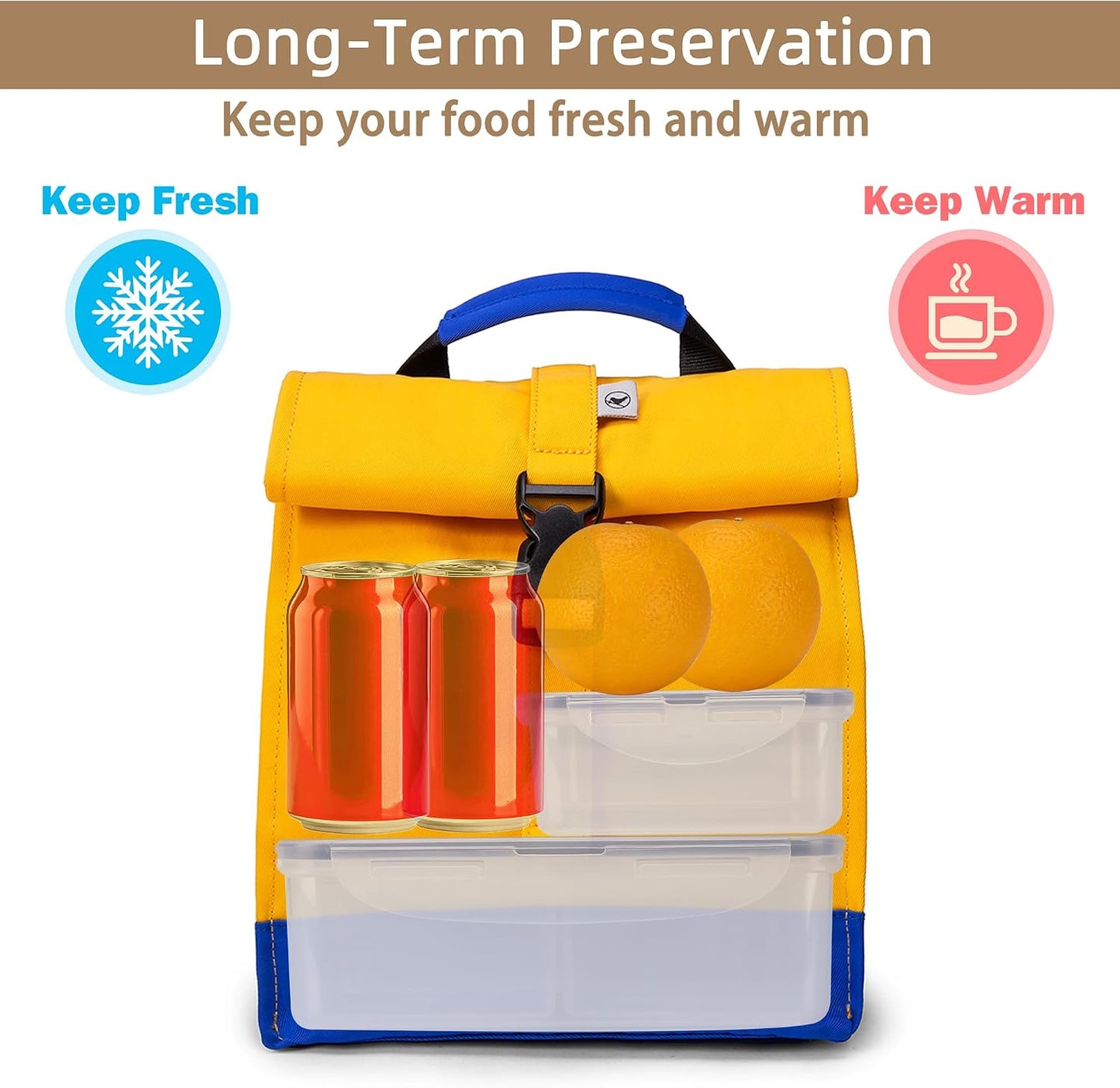 Insulated Lunch Bag Rolltop Lunch Box Tote Lunchbox Bag for Women, Men, Boys and Girls (Yellow)