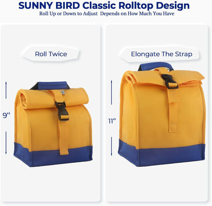 Insulated Lunch Bag Rolltop Lunch Box Tote Lunchbox Bag for Women, Men, Boys and Girls (Yellow)