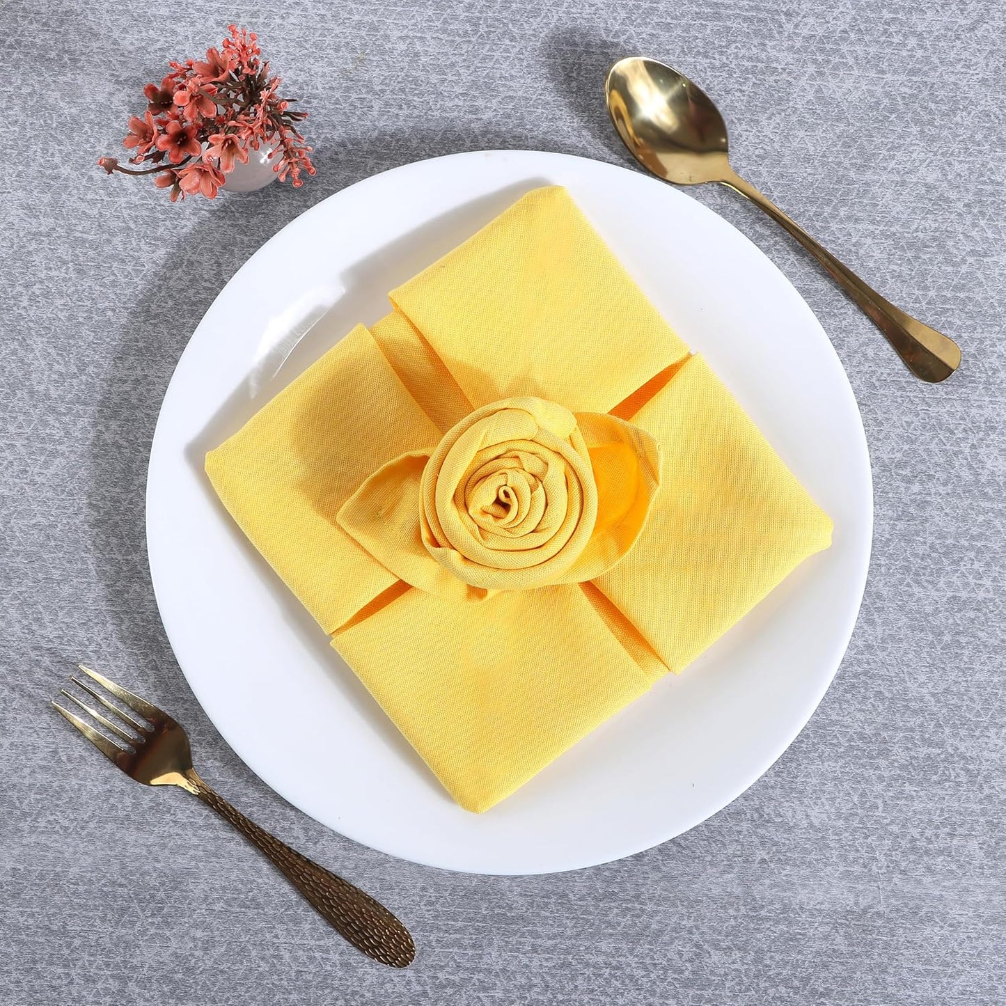 Dinner Cloth Napkin Cotton Linen Blend 12 Pack Natural Premium Quality Mitered Corner Every Day Wedding Christmas Pre Shrunk & Good Absorbency 18x18 inch Yellow