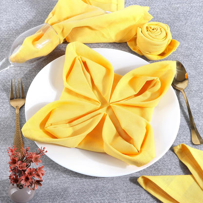 Dinner Cloth Napkin Cotton Linen Blend 12 Pack Natural Premium Quality Mitered Corner Every Day Wedding Christmas Pre Shrunk & Good Absorbency 18x18 inch Yellow