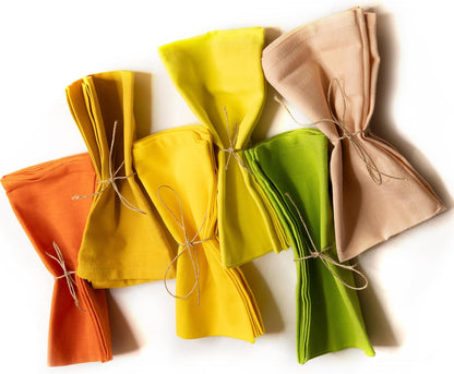 Dinner Cloth Napkin Cotton Linen Blend 12 Pack Natural Premium Quality Mitered Corner Every Day Wedding Christmas Pre Shrunk & Good Absorbency 18x18 inch Yellow