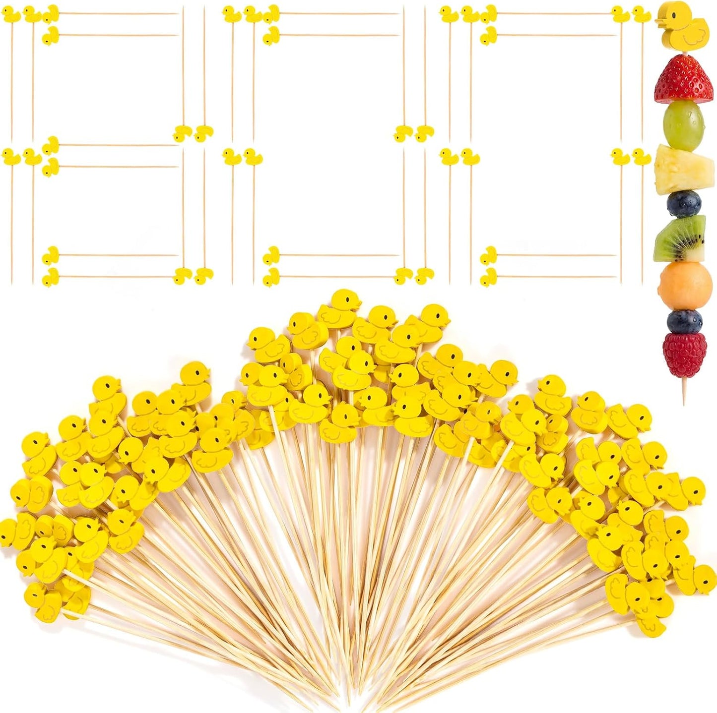 800 Pcs Yellow Duck Cocktail Picks for Food Fruits Dessert Handmade Bamboo Toothpicks Appetizer Skewers Cocktail Sticks for Duck Birthday Beach Holiday Party Supplies Baby Shower Decorations