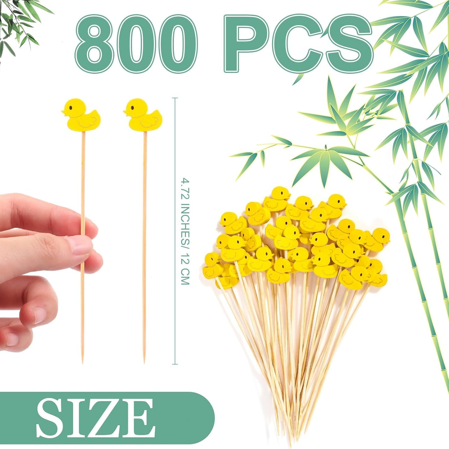 800 Pcs Yellow Duck Cocktail Picks for Food Fruits Dessert Handmade Bamboo Toothpicks Appetizer Skewers Cocktail Sticks for Duck Birthday Beach Holiday Party Supplies Baby Shower Decorations