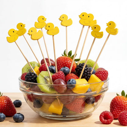 800 Pcs Yellow Duck Cocktail Picks for Food Fruits Dessert Handmade Bamboo Toothpicks Appetizer Skewers Cocktail Sticks for Duck Birthday Beach Holiday Party Supplies Baby Shower Decorations