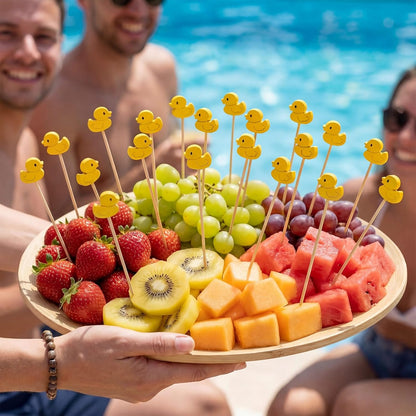 800 Pcs Yellow Duck Cocktail Picks for Food Fruits Dessert Handmade Bamboo Toothpicks Appetizer Skewers Cocktail Sticks for Duck Birthday Beach Holiday Party Supplies Baby Shower Decorations