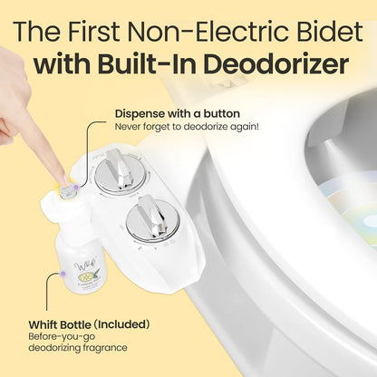 Whift 185 Bidet With Built-In Deodorizing Spray, Non-Electric Cold Water Bidet Attachment For Toilet Seat, Lemon Spray Included, Easy Slide-In Install, Rear & Feminine Wash (Chrome)