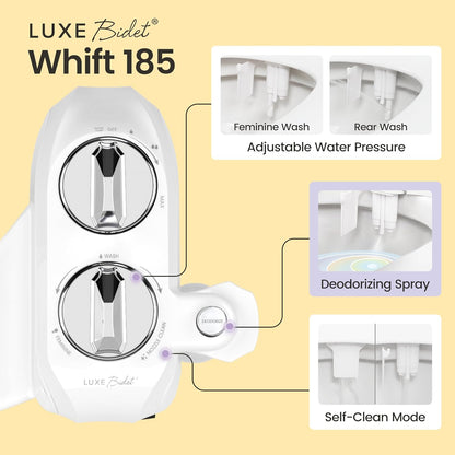 Whift 185 Bidet With Built-In Deodorizing Spray, Non-Electric Cold Water Bidet Attachment For Toilet Seat, Lemon Spray Included, Easy Slide-In Install, Rear & Feminine Wash (Chrome)