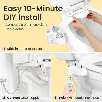 Whift 185 Bidet With Built-In Deodorizing Spray, Non-Electric Cold Water Bidet Attachment For Toilet Seat, Lemon Spray Included, Easy Slide-In Install, Rear & Feminine Wash (Chrome)