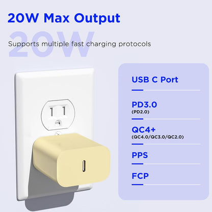 iPhone 17 16 15 Charger Fast Charging,2Pack 20W Apple iPad USB C Wall Chrager Block with 6FT USB C to C Cable for iPhone 17/Pro/Pro Max/17 Air/ 16/16 Pro/16 Pro Max/15/Plus/Pro/Pro Max (Yellow)
