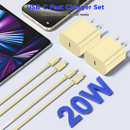 iPhone 17 16 15 Charger Fast Charging,2Pack 20W Apple iPad USB C Wall Chrager Block with 6FT USB C to C Cable for iPhone 17/Pro/Pro Max/17 Air/ 16/16 Pro/16 Pro Max/15/Plus/Pro/Pro Max (Yellow)