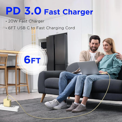 iPhone 17 16 15 Charger Fast Charging,2Pack 20W Apple iPad USB C Wall Chrager Block with 6FT USB C to C Cable for iPhone 17/Pro/Pro Max/17 Air/ 16/16 Pro/16 Pro Max/15/Plus/Pro/Pro Max (Yellow)
